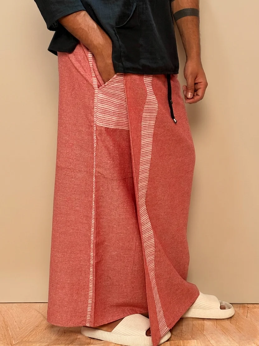Men Pink Color With linings Stripe Pajamalungi - Image 3