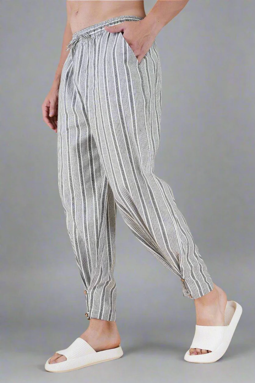 Grey Vertical Line Yarn Dyed Pajama - Image 3