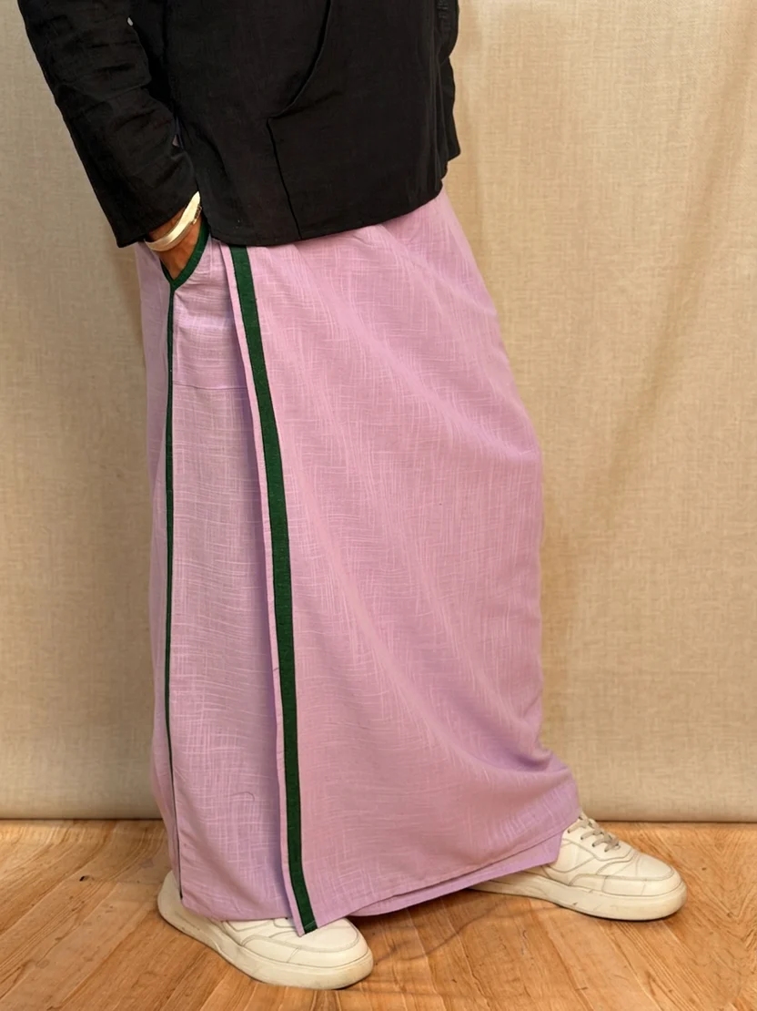 Men Mauve Color With Green Color Stripe pajamalungi - Image 2
