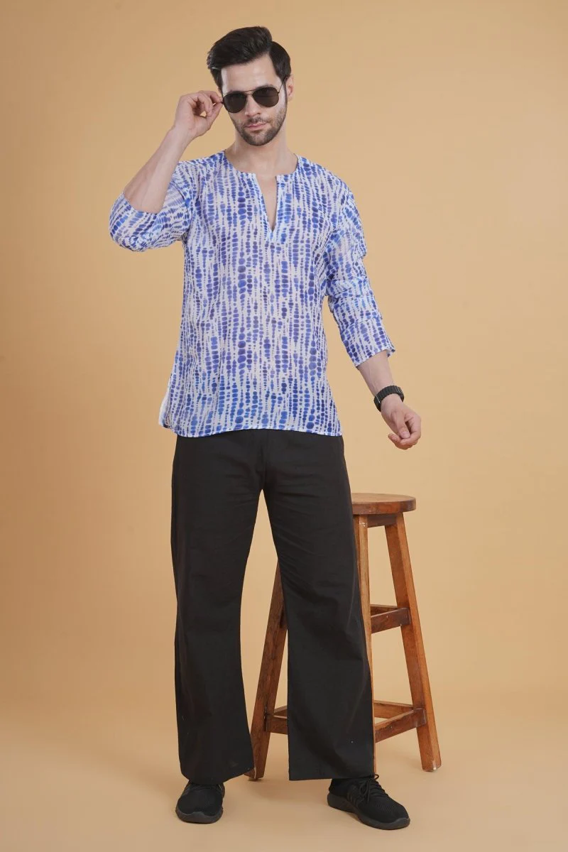 Indigo Shibori Comfort Cotton Kurta - Image 3