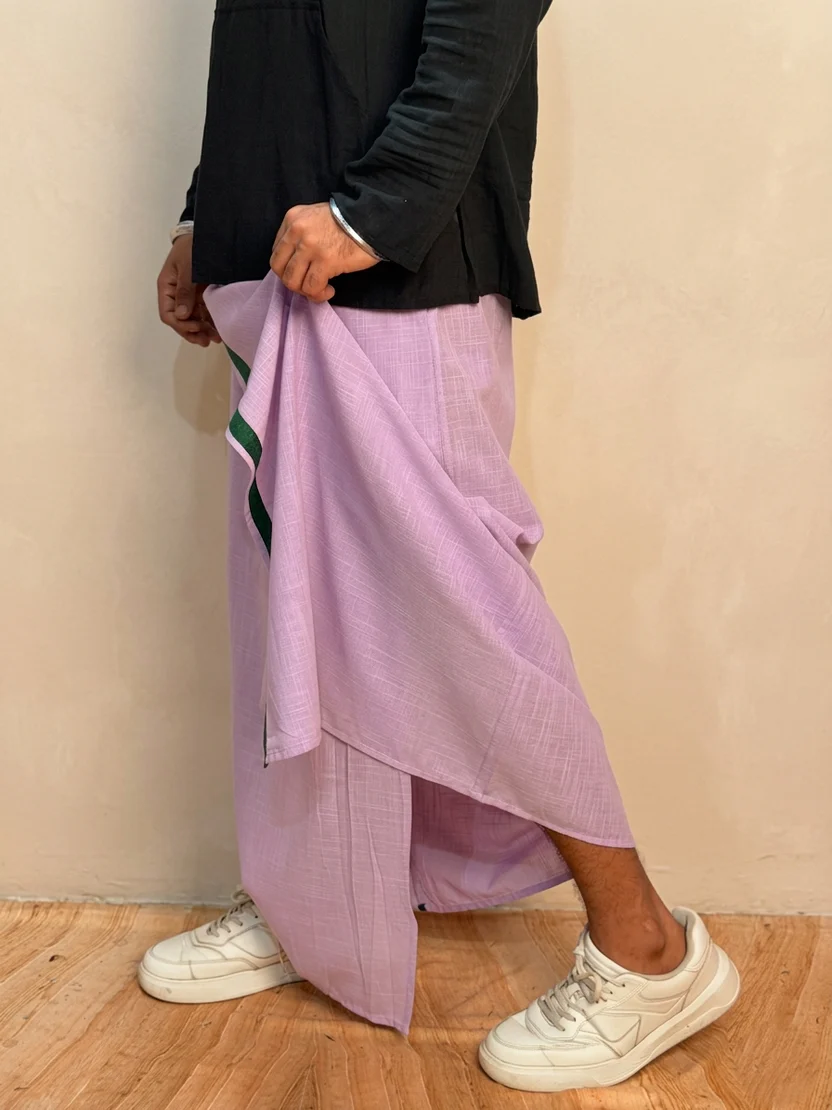 Men Mauve Color With Green Color Stripe pajamalungi - Image 4