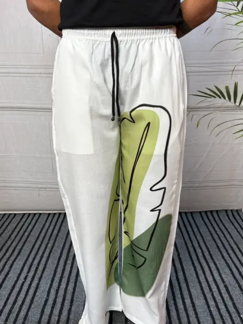 Men White Leafline Print Pajama
