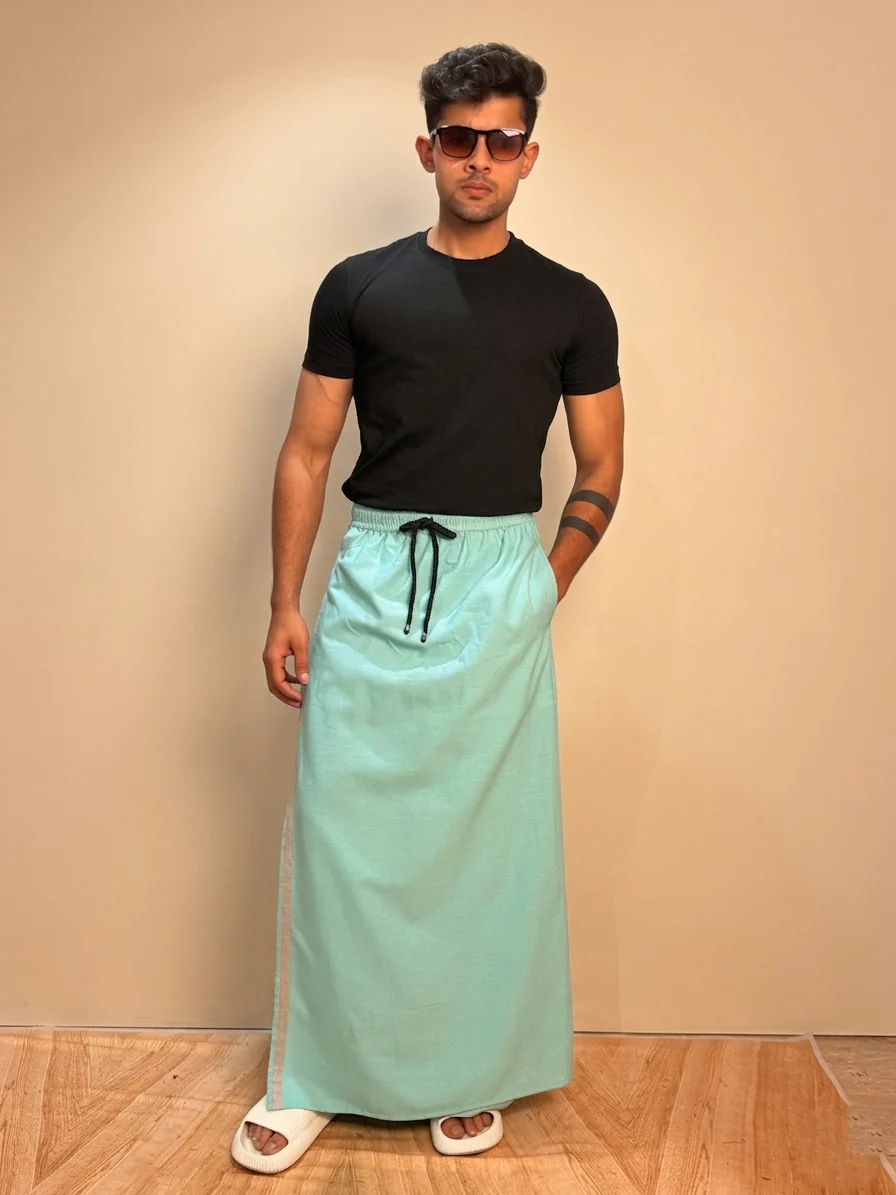 Men Seagreen Color With Light Grey Stripe Pajmalungi - Image 5
