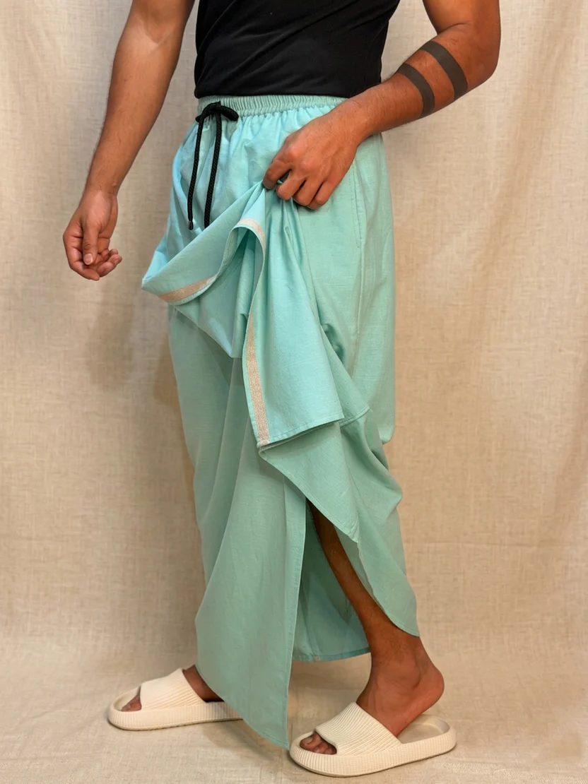 Men Seagreen Color With Light Grey Stripe Pajmalungi - Image 4