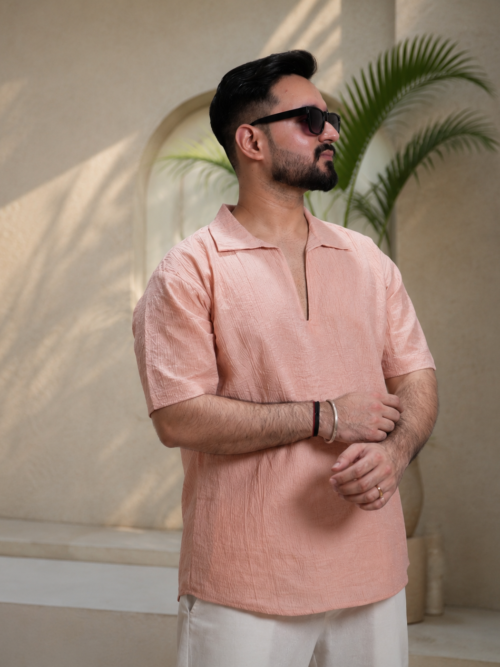Men Pink Colour Marina Chiffon Kurta Shirt
