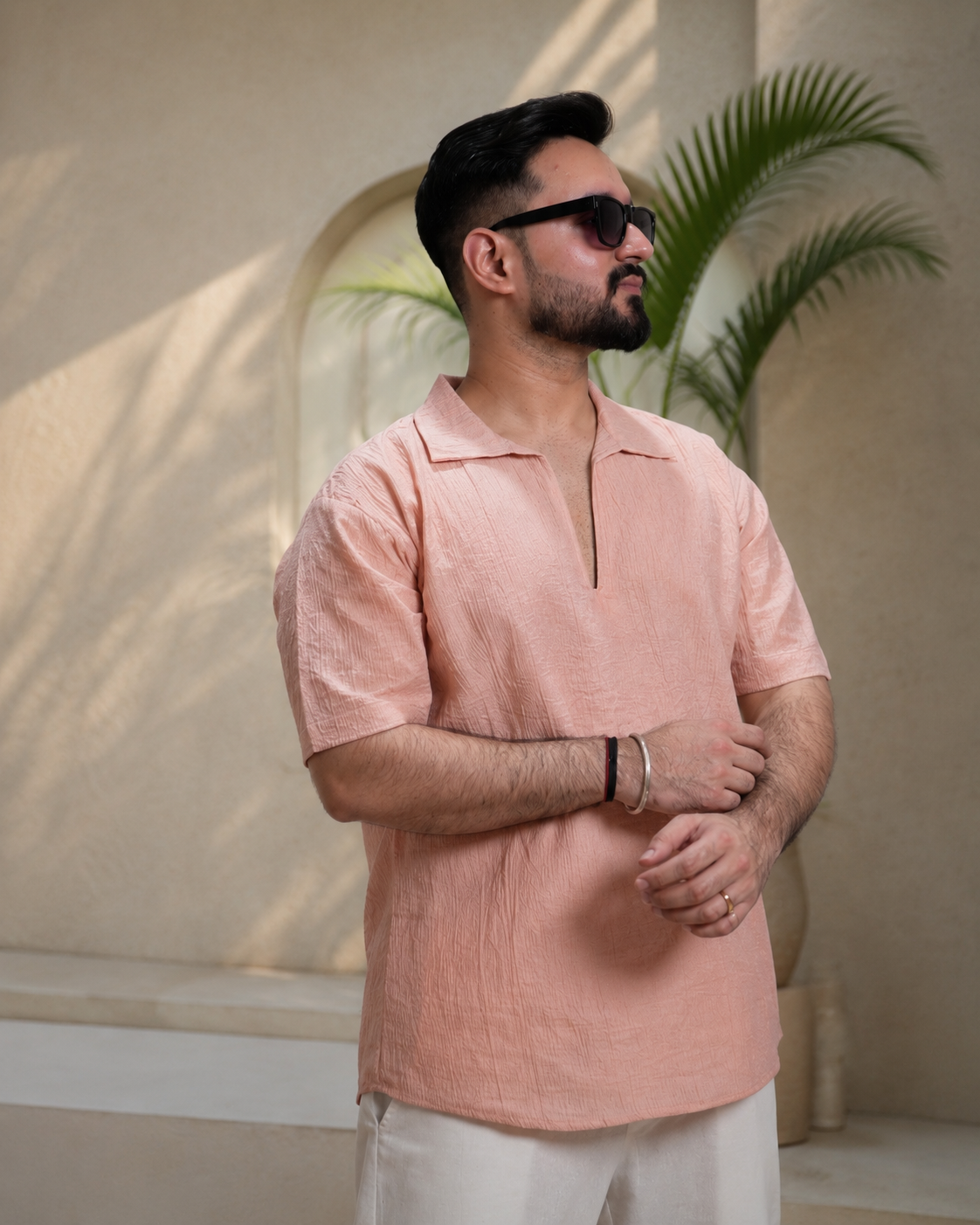 Men Pink Colour Marina Chiffon Kurta Shirt