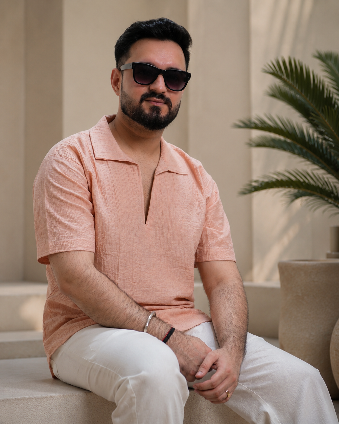 Men Pink Colour Marina Chiffon Kurta Shirt - Image 2
