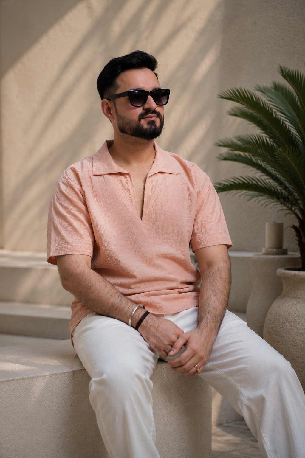 Men Pink Colour Marina Chiffon Kurta Shirt - Image 3