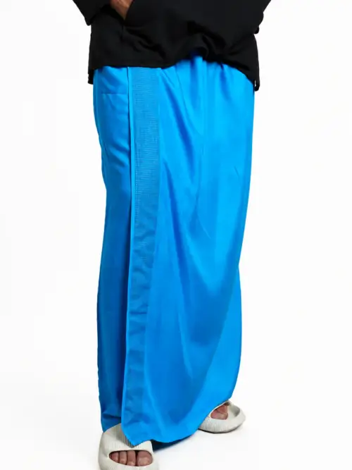 Men Blue Colour Pajamalungi With Blue And Gold Zari Stripe Panel