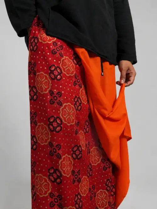 Men Orange Colour Pajamalungi With Floral Print Panel