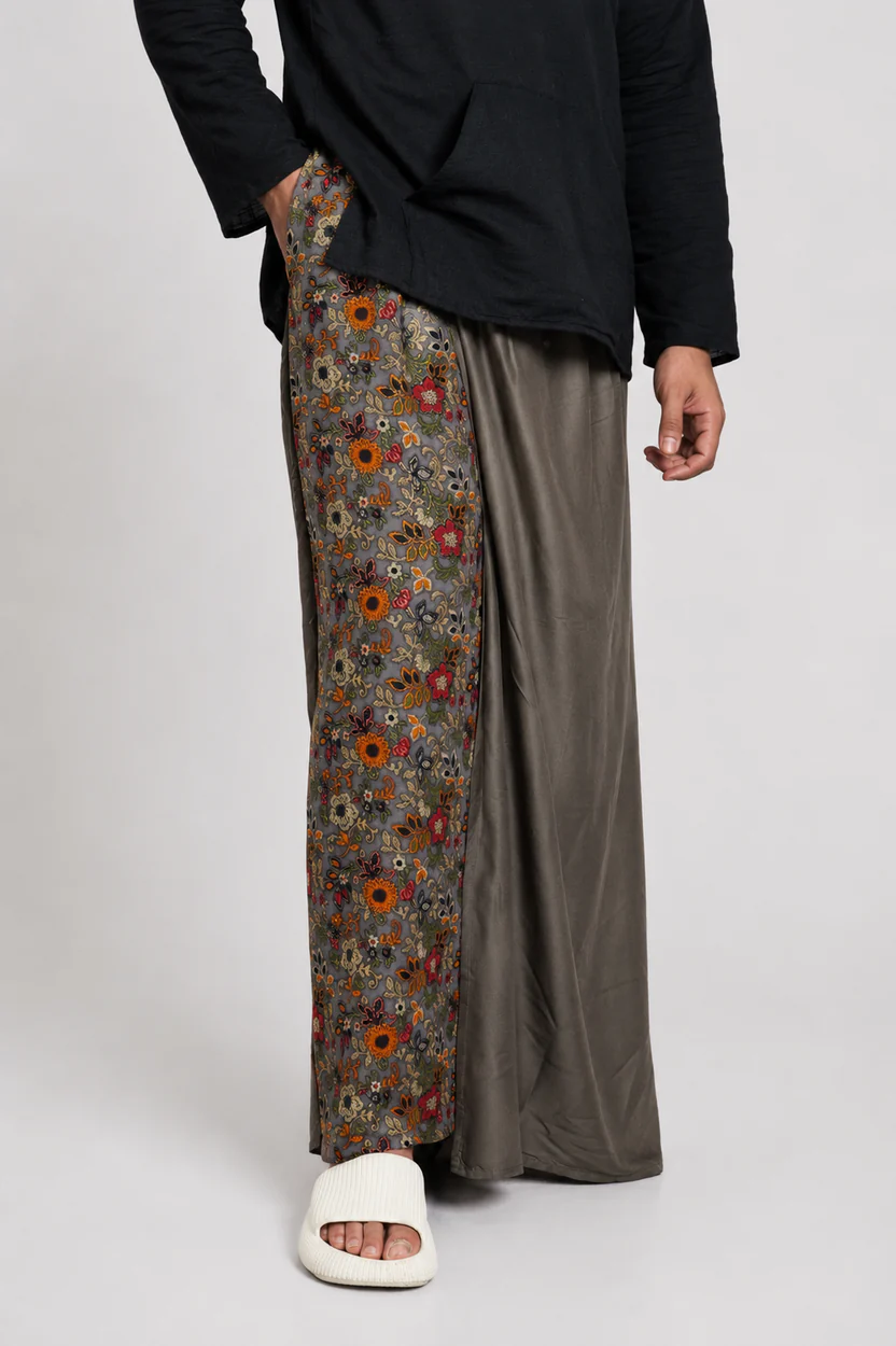 Men Mouse Colour Pajamalungi With Floral Printed Panel - Image 6