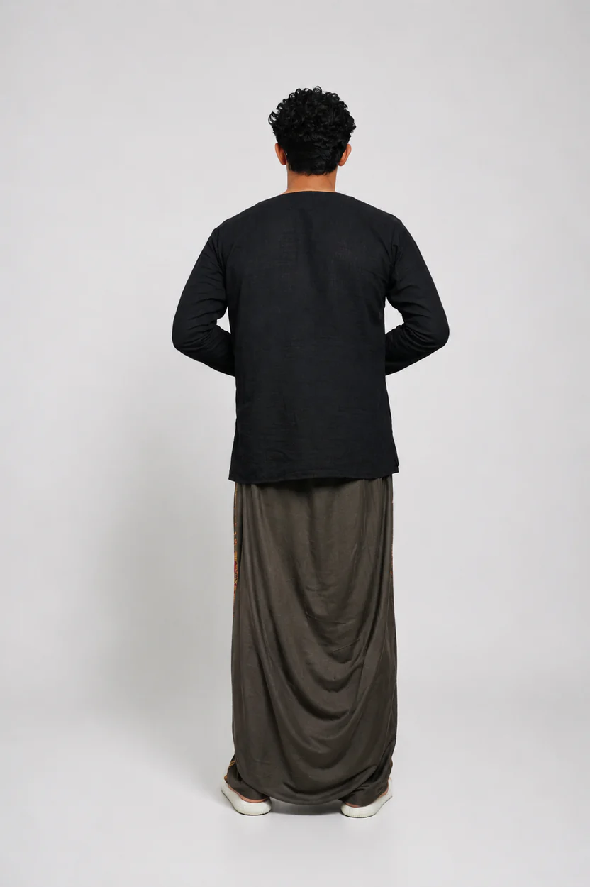 Men Mouse Colour Pajamalungi With Floral Printed Panel - Image 3