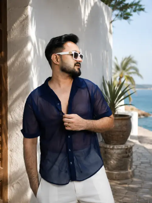 Men Navy Blue Colour Georgette Shirt