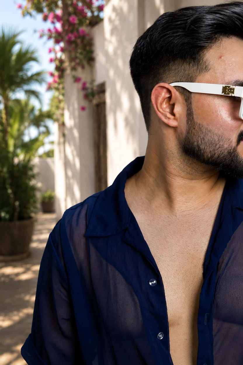 Men Navy Blue Colour Georgette Shirt - Image 7