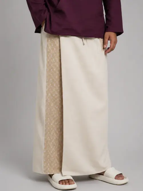 Men Beige Colour Pajamalungi With Beige Embroidery Panel
