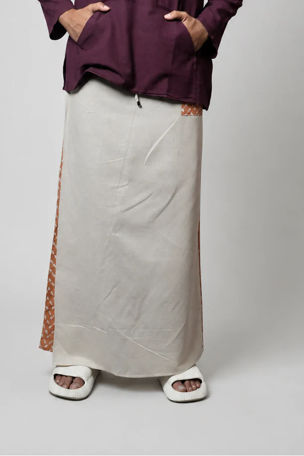 Men Beige Color Pajamalungi With Brown Embroidery 2 Panel - Image 8