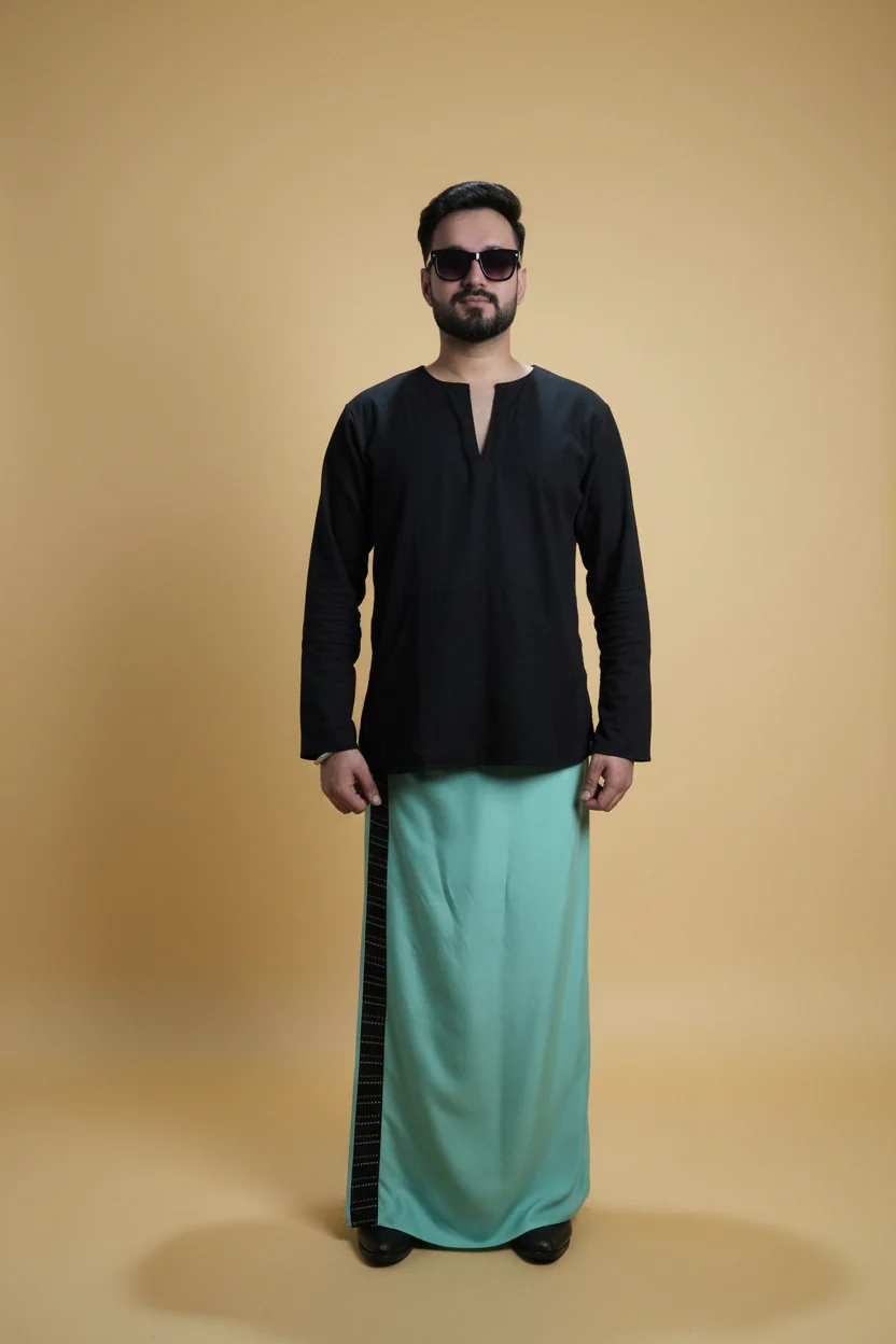 Men Ramagreen Colour Pajamalungi With Black Stripe Panel - Image 3