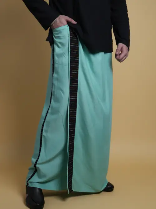 Men Ramagreen Colour Pajamalungi With Black Stripe Panel