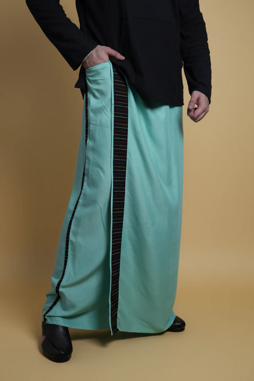 Men Ramagreen Colour Pajamalungi With Black Stripe Panel