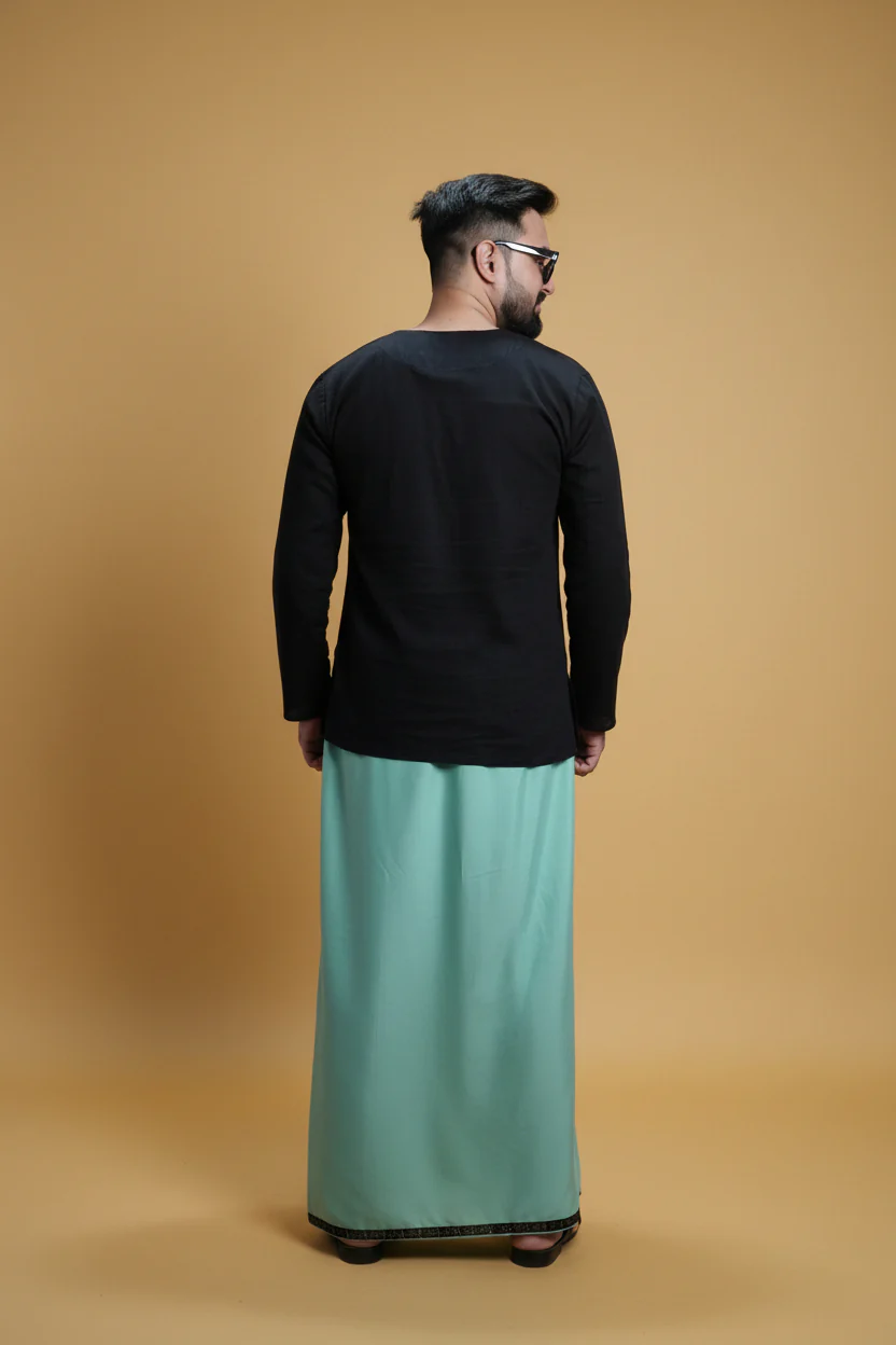 Men Ramagreen Colour Pajamalungi With Black Stripe Panel - Image 2