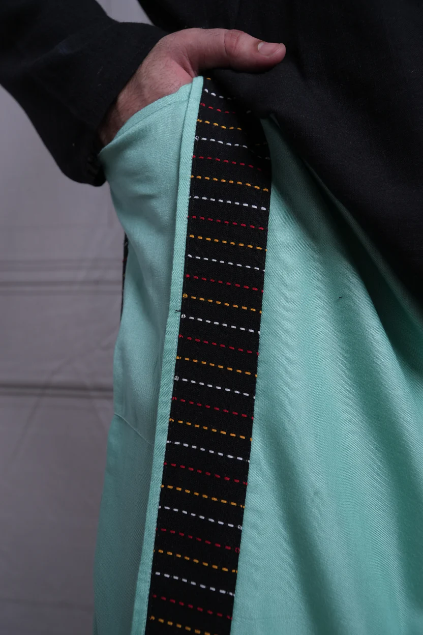Men Ramagreen Colour Pajamalungi With Black Stripe Panel - Image 7
