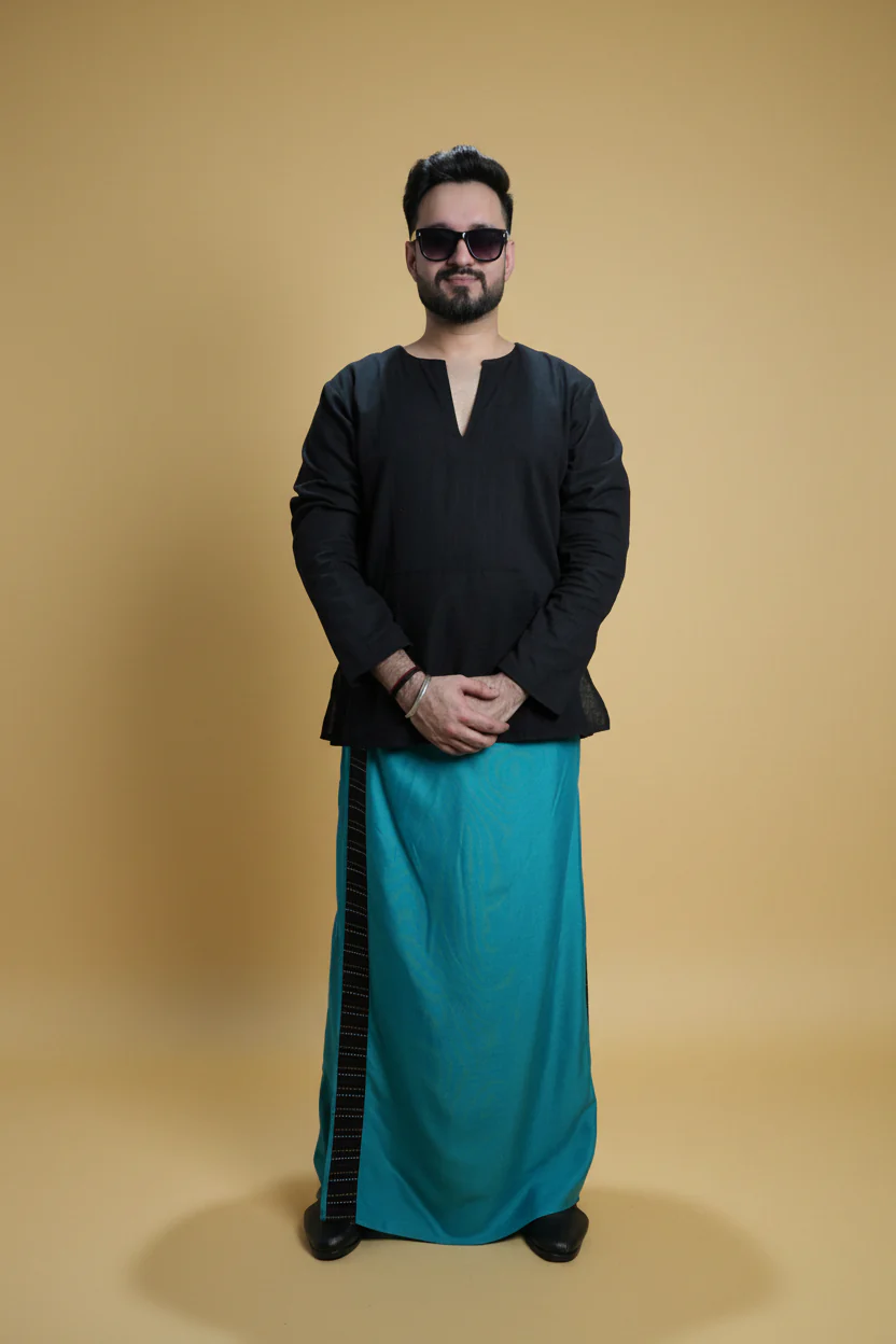 Men Ramagreen Colour Pajamalungi With Black Stripe Panel - Image 4