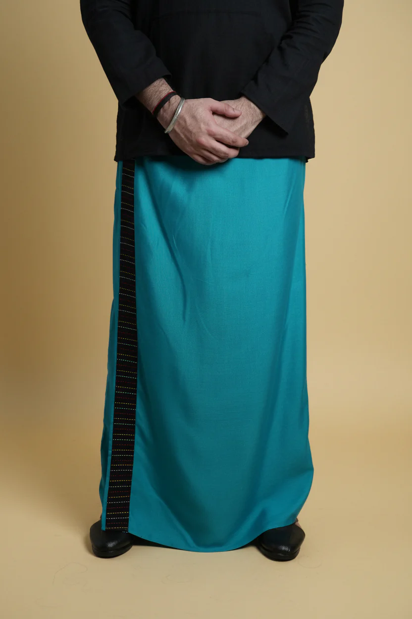 Men Ramagreen Colour Pajamalungi With Black Stripe Panel - Image 2
