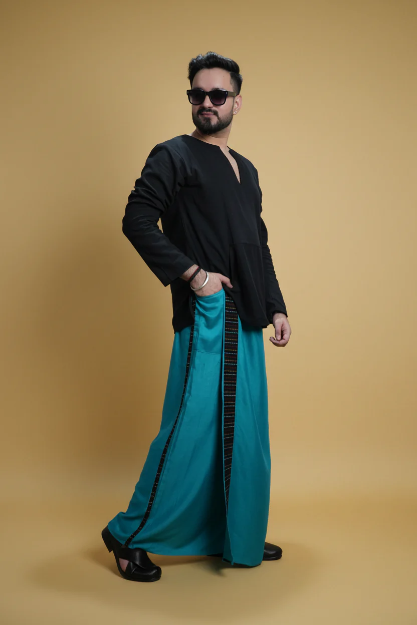 Men Ramagreen Colour Pajamalungi With Black Stripe Panel - Image 5