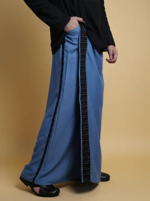 Men Grey Colour Pajamalungi With Black Stripe Panel