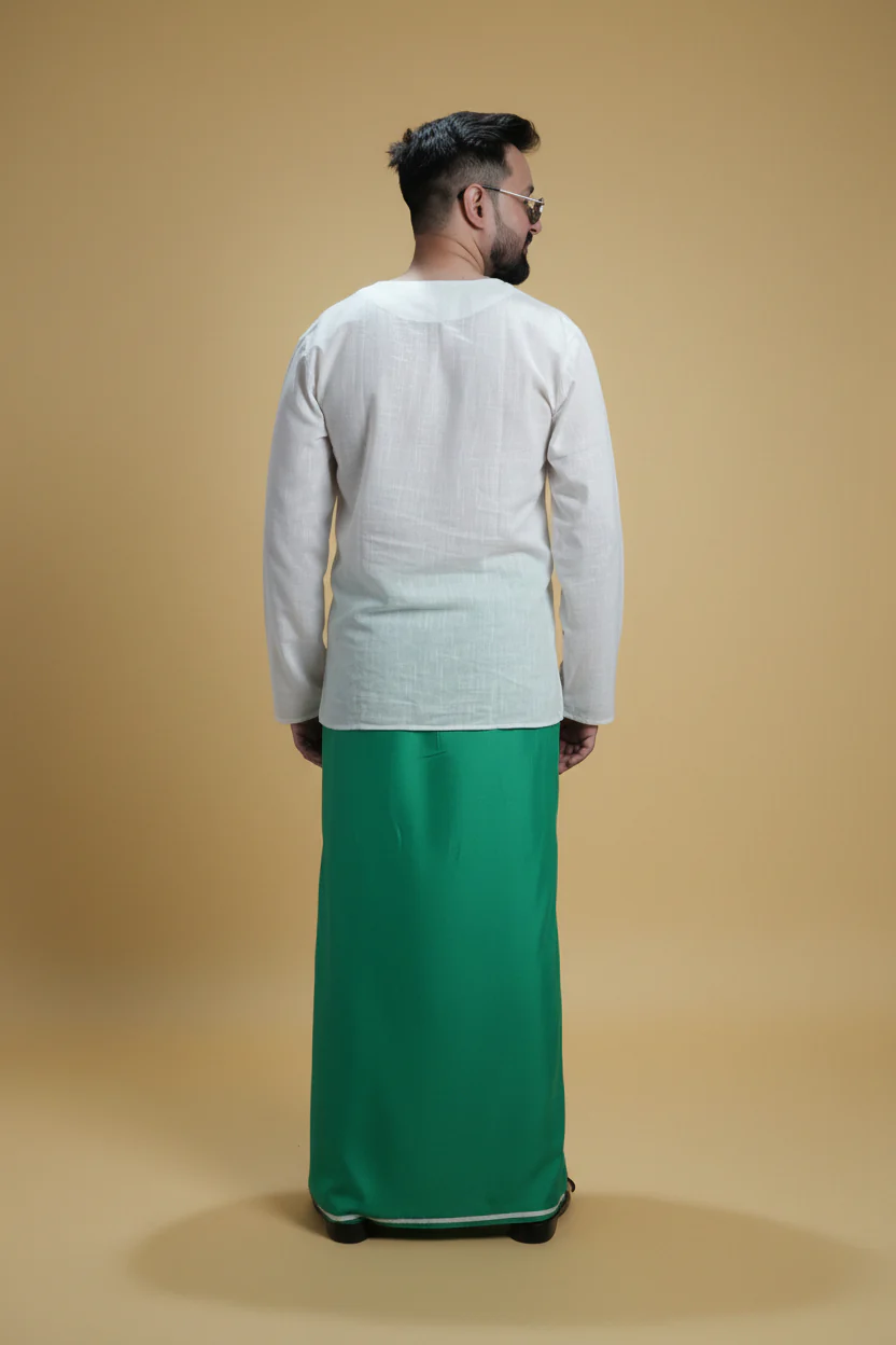 Men Green Colour Pajamalungi With White Stripe Panel - Image 8