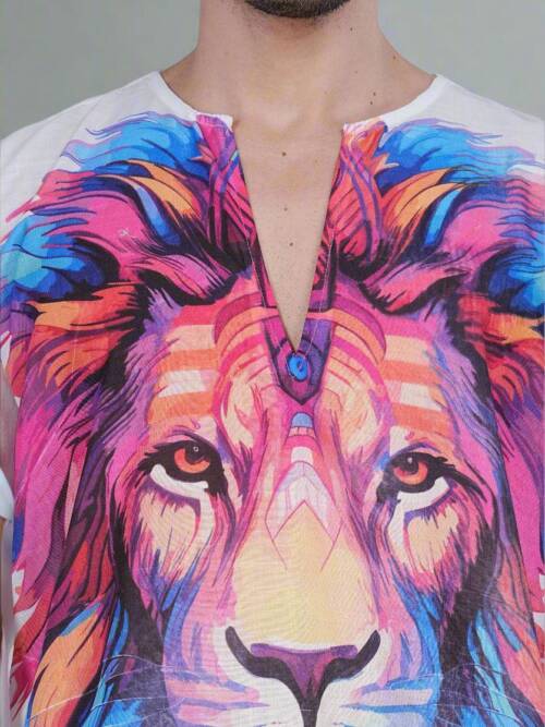 Regal Roar Lion Print Kurta