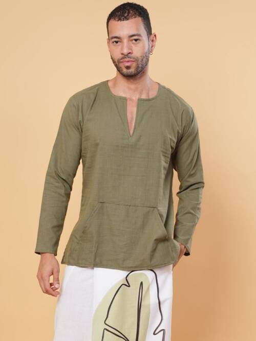 Olive Green Cotton Kurta