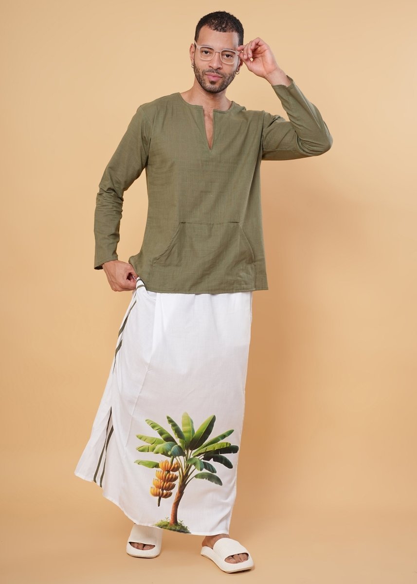 Olive Green Cotton Kurta - Image 2