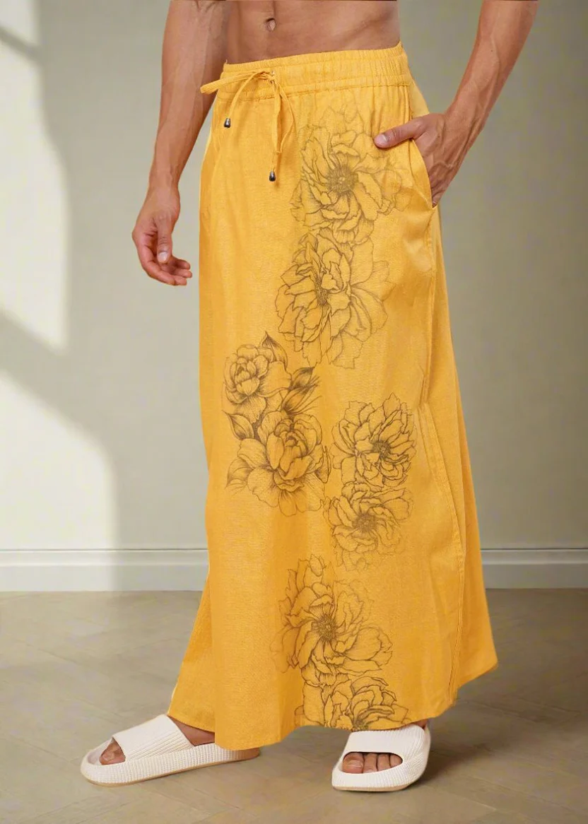 Mustard Floral Printed Pajamalungi - Image 4