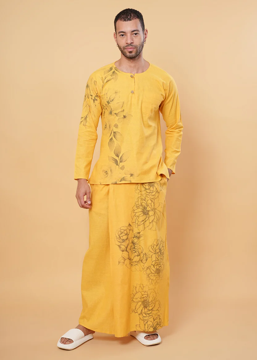 Mustard Floral Printed Pajamalungi - Image 5