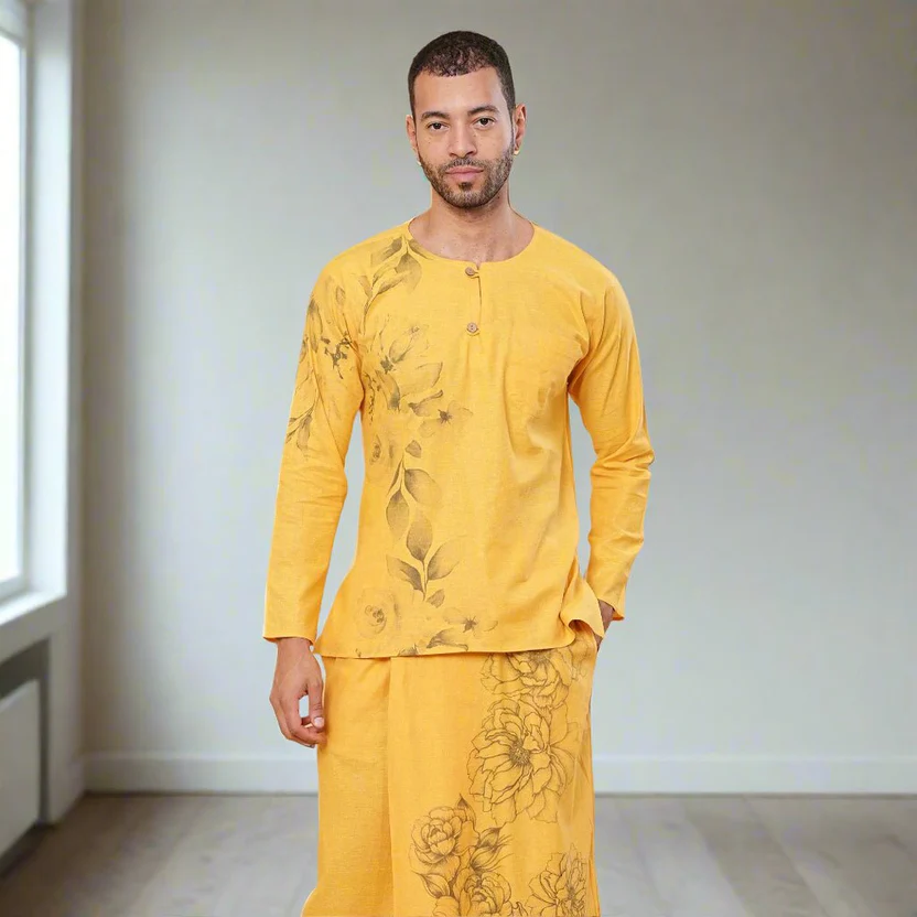 Mustard Floral Printed Pajamalungi - Image 3
