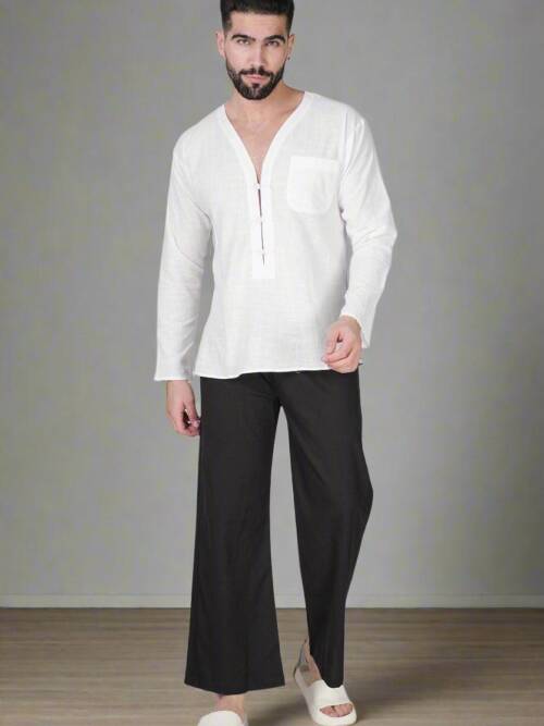 White self button Kurta