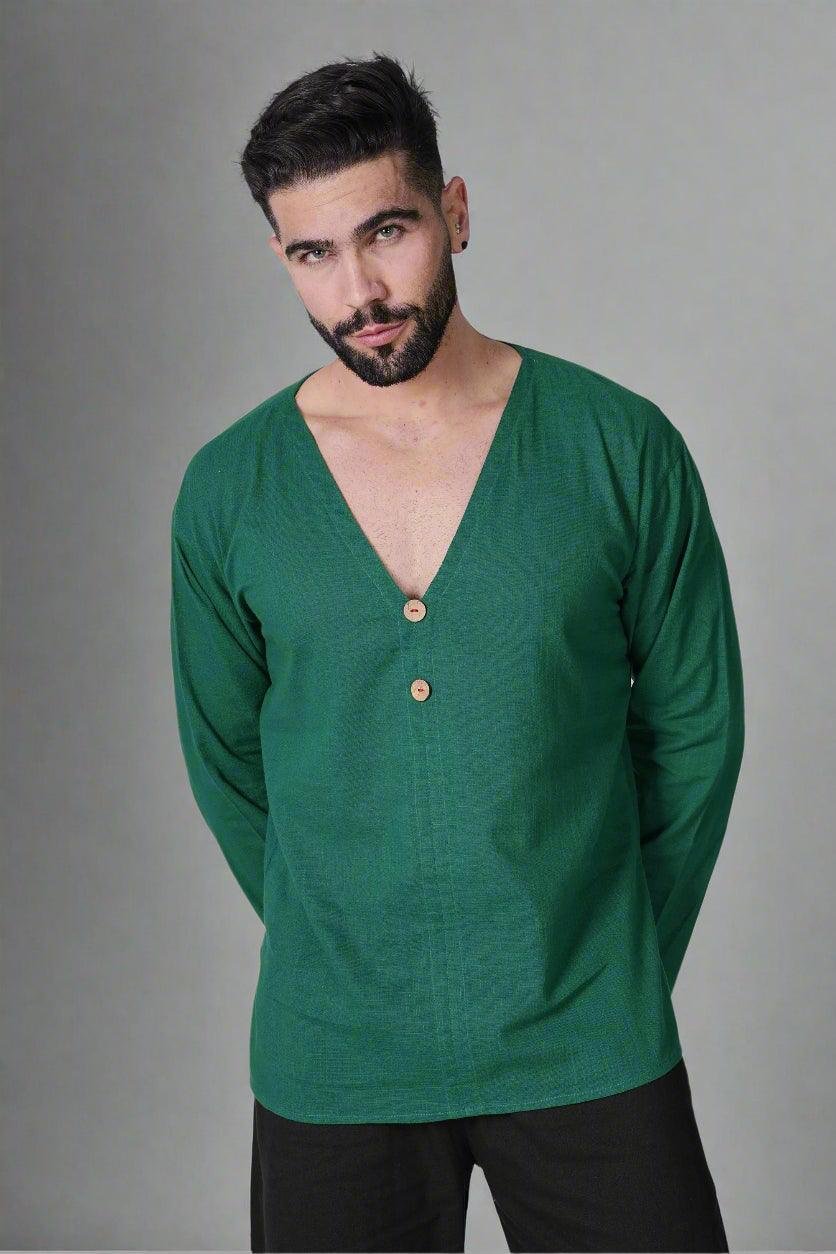 V-Neck Buttoned Green Kurta - Image 2