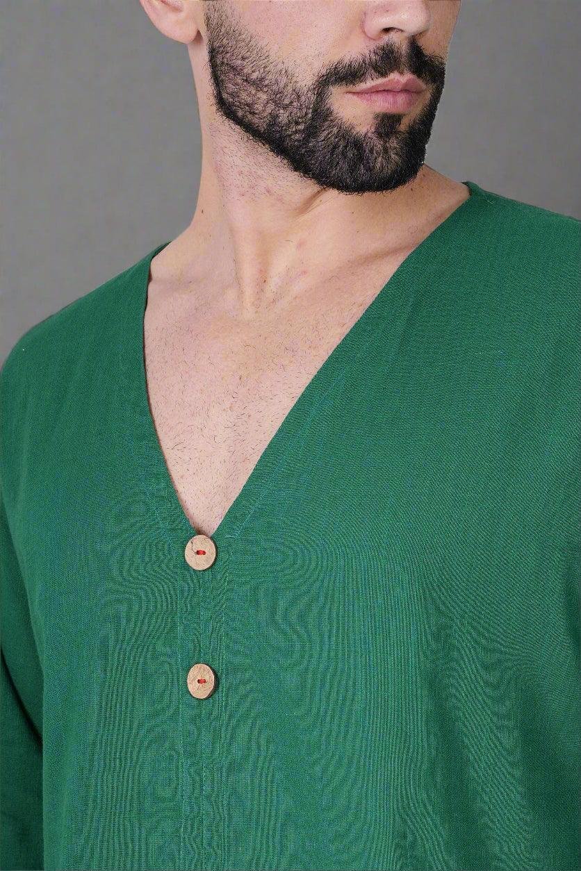V-Neck Buttoned Green Kurta - Image 4