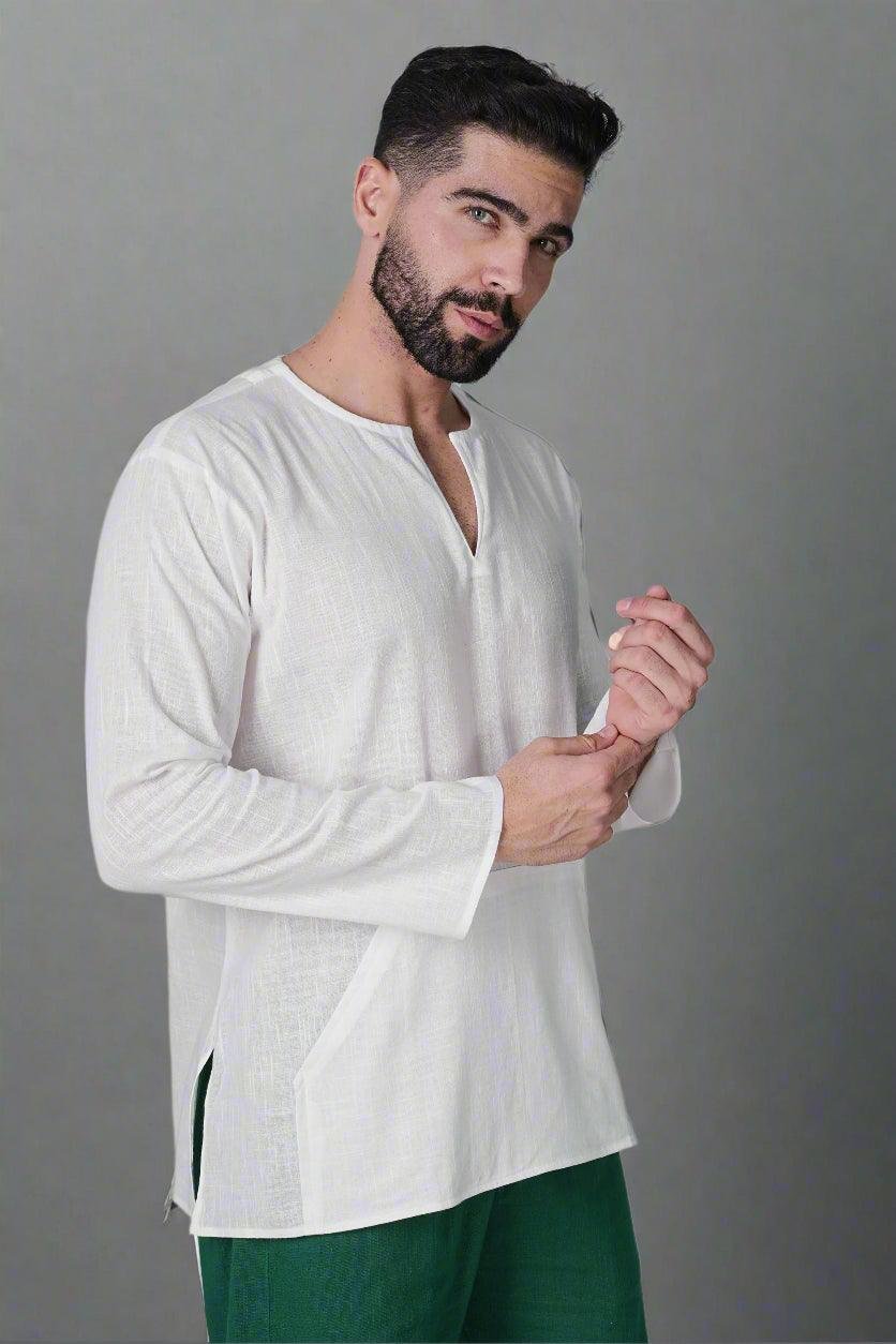 Off Shoulder Emerald Breeze Cotton Kurta - Image 2