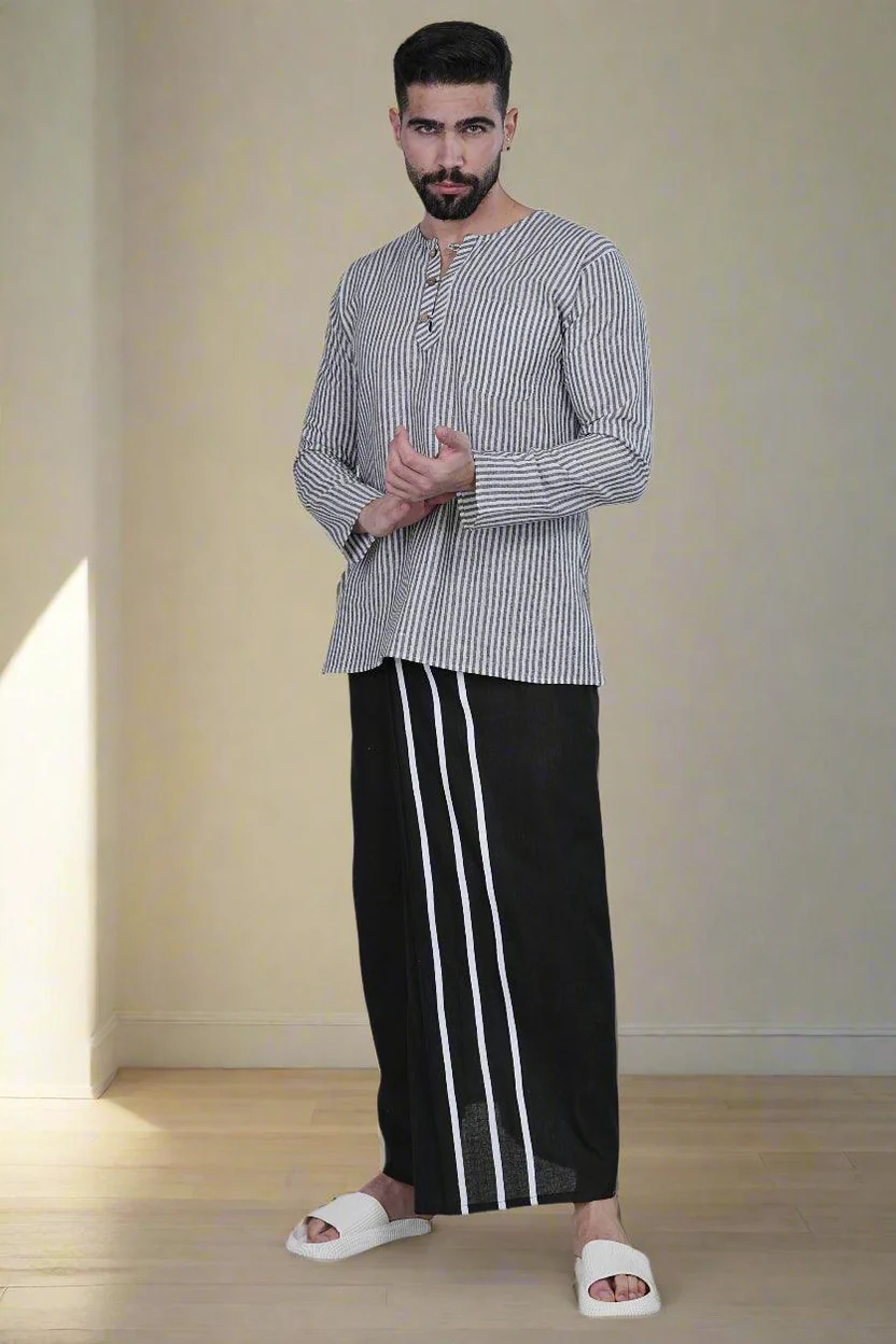 Men Stripe Black Pajamalungi - Image 4