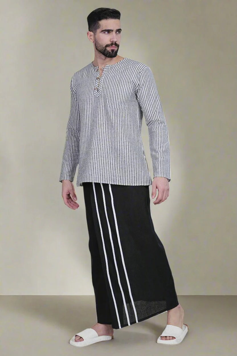 Men Stripe Black Pajamalungi - Image 2