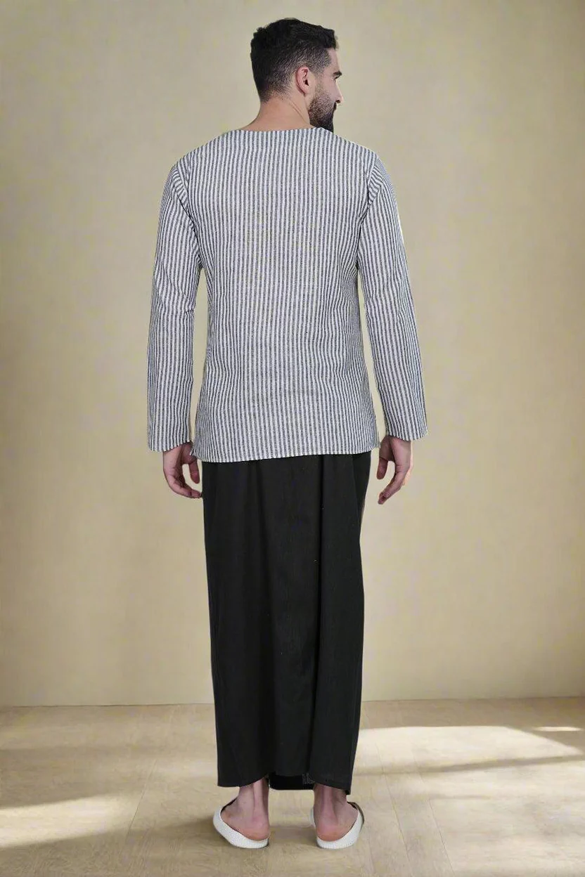 Men Stripe Black Pajamalungi - Image 6