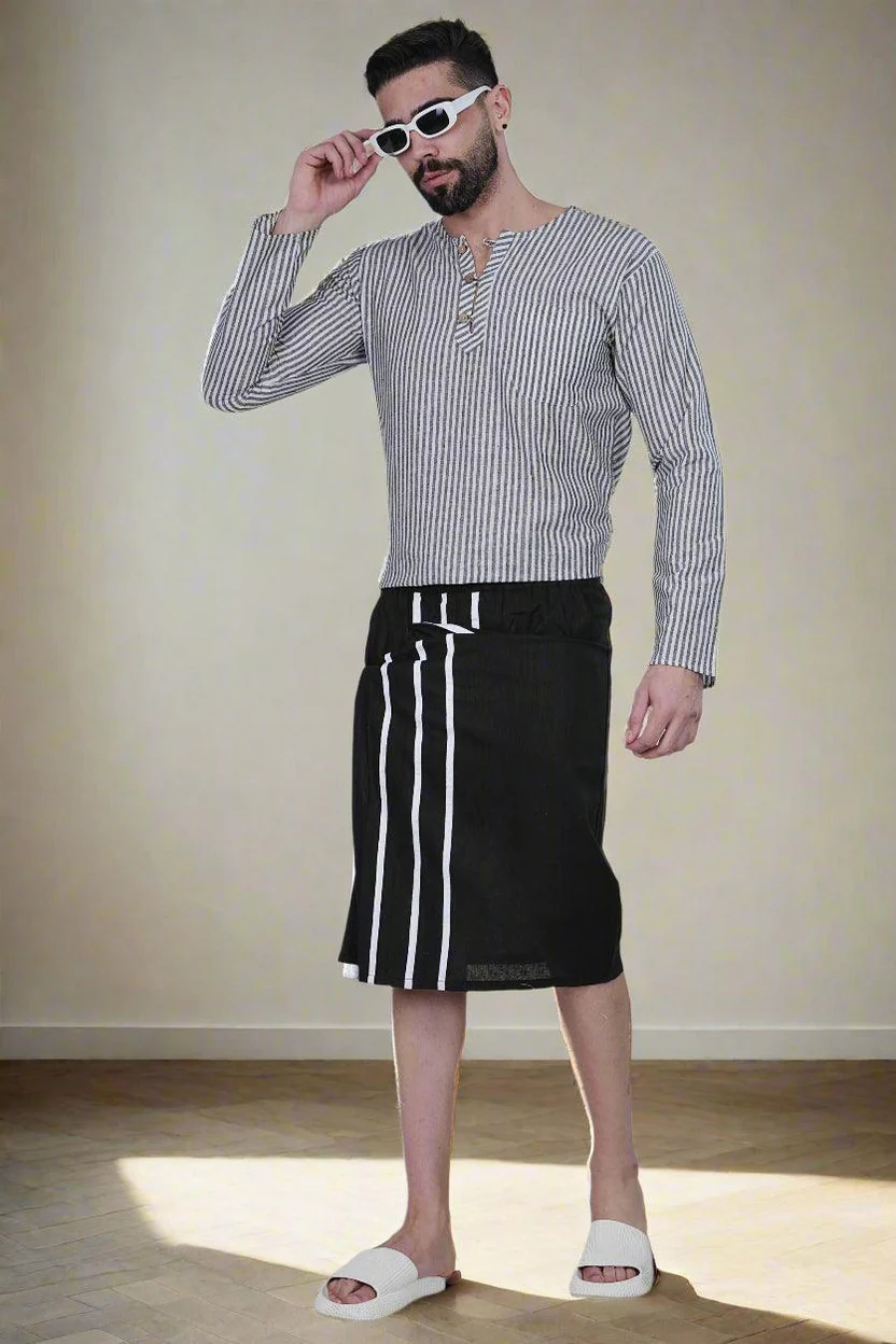 Men Stripe Black Pajamalungi - Image 3