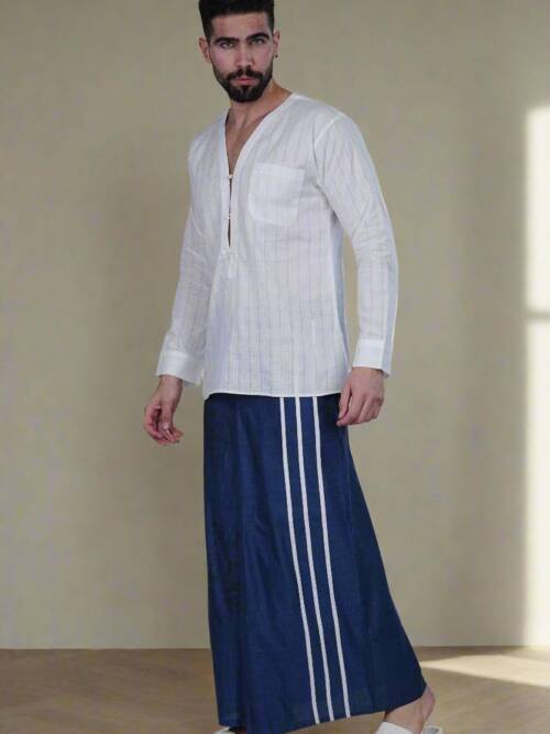 White Self Check Kurta