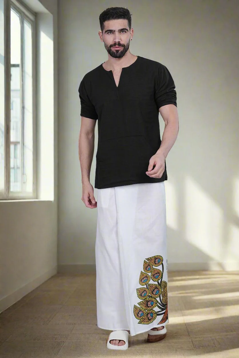 Men Peacock Print Pajamalungi - Image 2