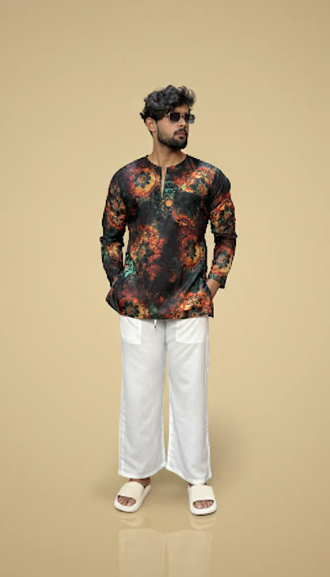 Men’s Multicolor Abstract Print Kurta - Image 5