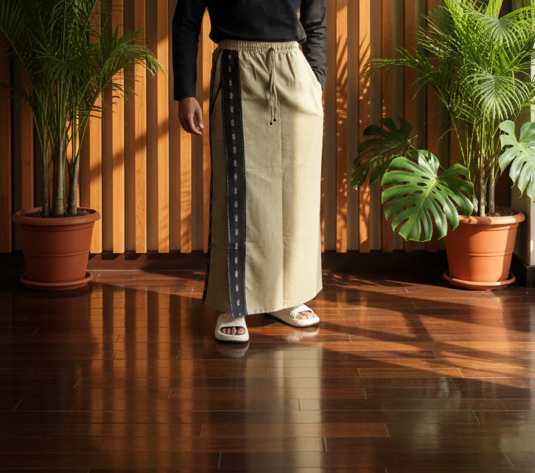 Men's Classic Sage Green Color With Black Stripe Pajamalungi - Image 4