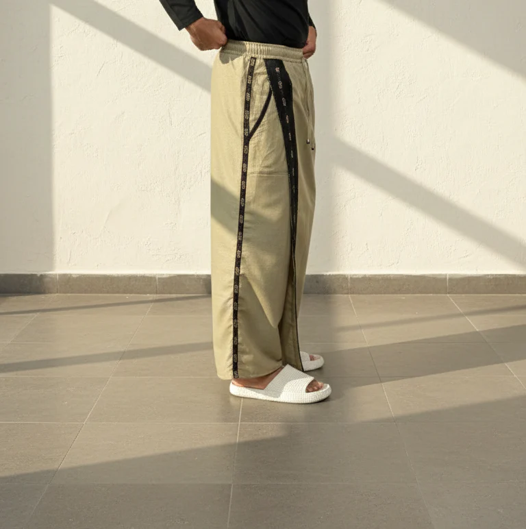 Men's Classic Sage Green Color With Black Stripe Pajamalungi - Image 5