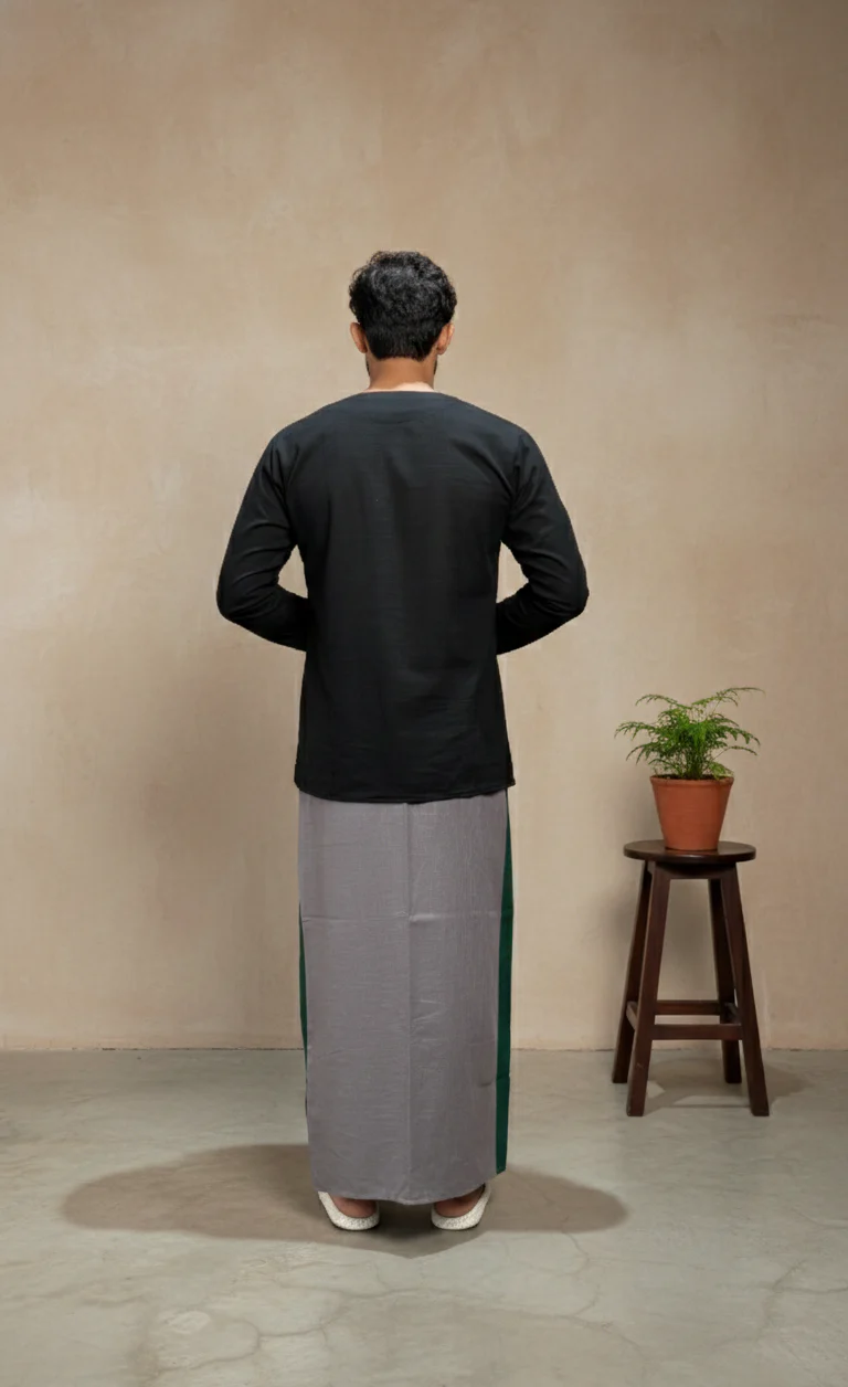Men's Grey Color with Green stripe Pajamalungi - Image 6